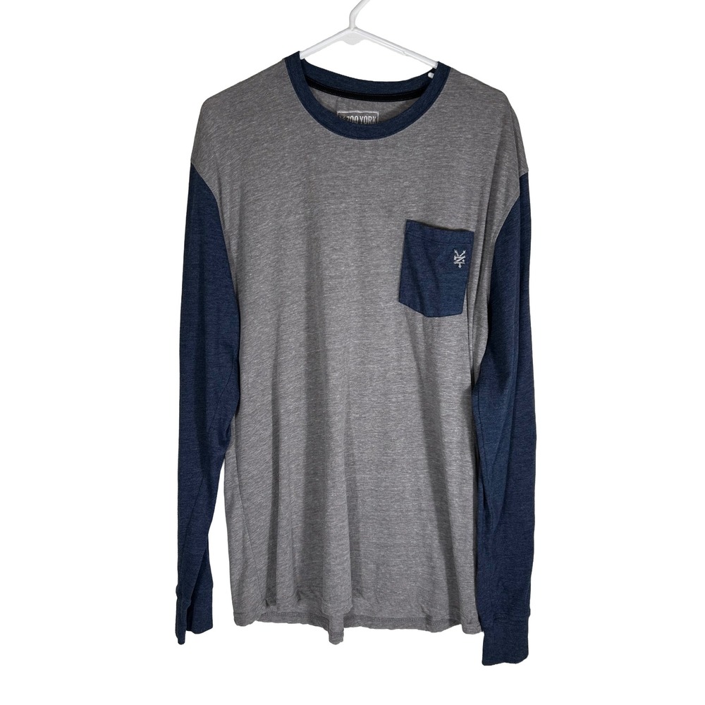 Zoo York Mens XL Long‎ Sleeve Pocket Tee Grey Navy Blue Raglan Baseball Shirt
